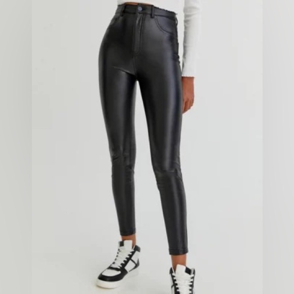 Faux Black Leather Skinny Pants